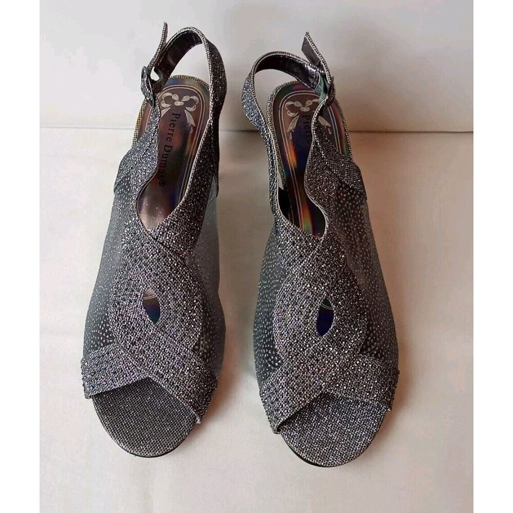 Pierre Dumas Women Shoe Sz10 Metallic Rhinestone Glitter Slingback Heel Open Toe